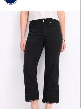 Women’s Black Crochet-Hem Crop Pants